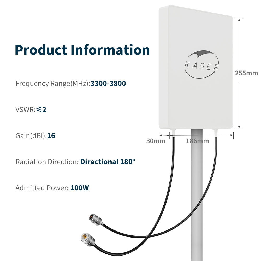 <tc>KASER 5G Antenna External Panel Mimo N78 3300-3800 MHz Gain up to 15 dBi 10M cables – V4</tc>