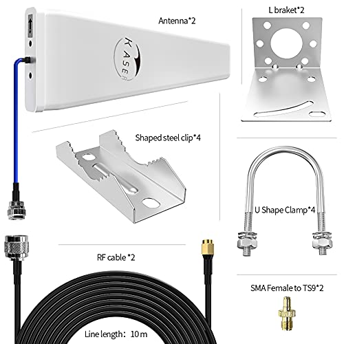 kaser antenna lpda 5g 4g lte esterno mimo logaritmica 698-2700 | 3300-3800 mhz guadagno fino 12 dbi compatibile per router 5g 4g uscita n-sma con adattatore ts9 e 2 cavi a bassa perdita da 10m